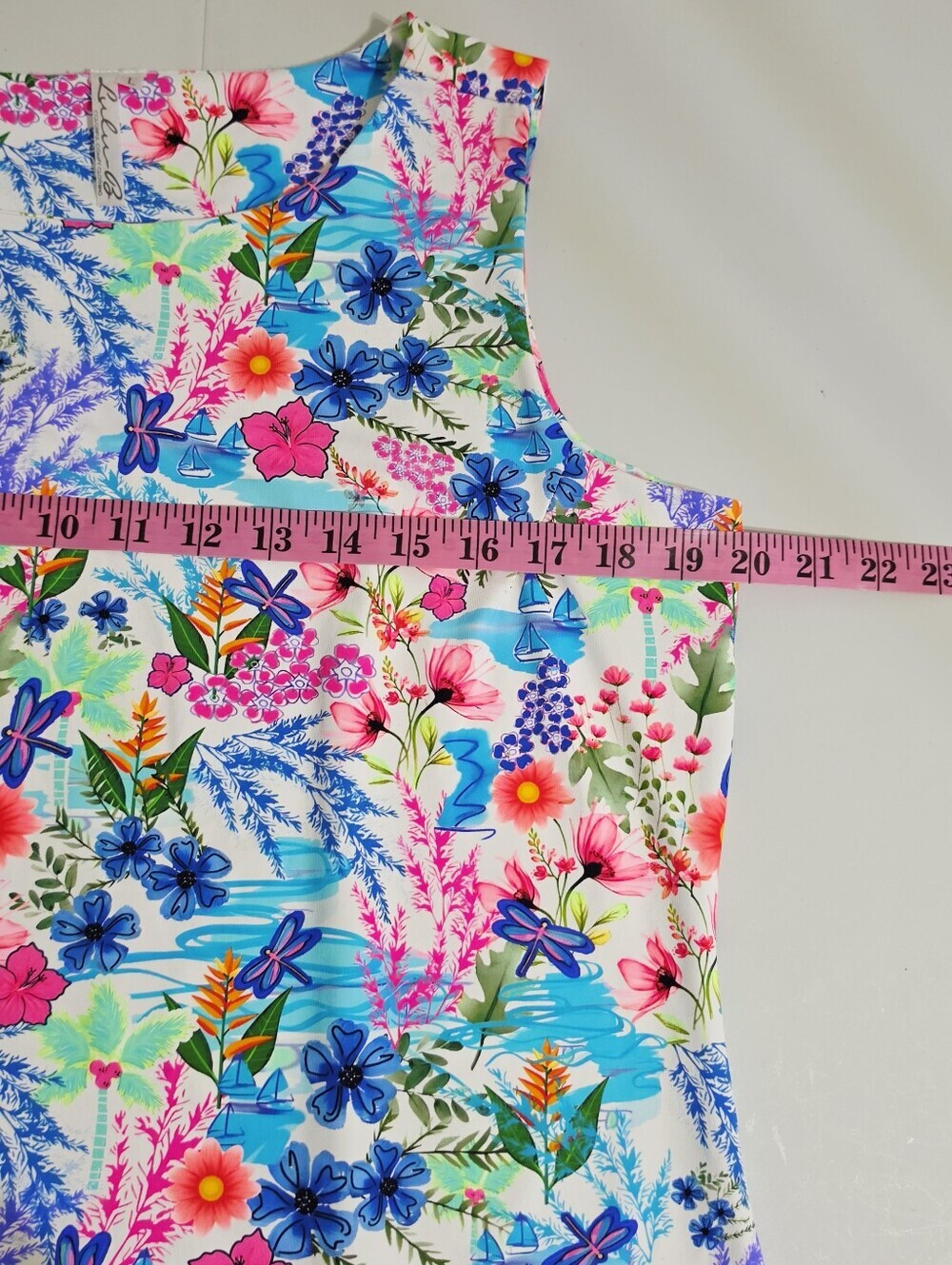Lulu B Dress Large SPF 50 Tropical Floral Dragonfly Sailboat Sleeveless Resort - Picture 10 of 13
